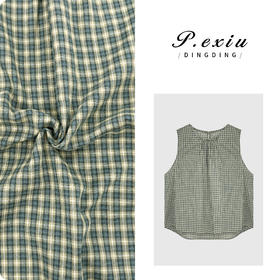 04-3潘依绣丁丁宠粉PanYiXiu/潘依绣【定格夏日】甜美风复古格子圆领无袖衬衫 SH98899