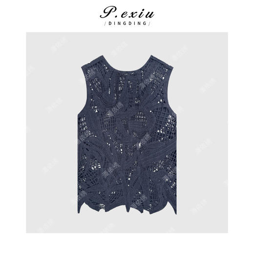 潘依绣丁丁宠粉设计感镂空勾花法式无袖背心 Q15719 商品图1