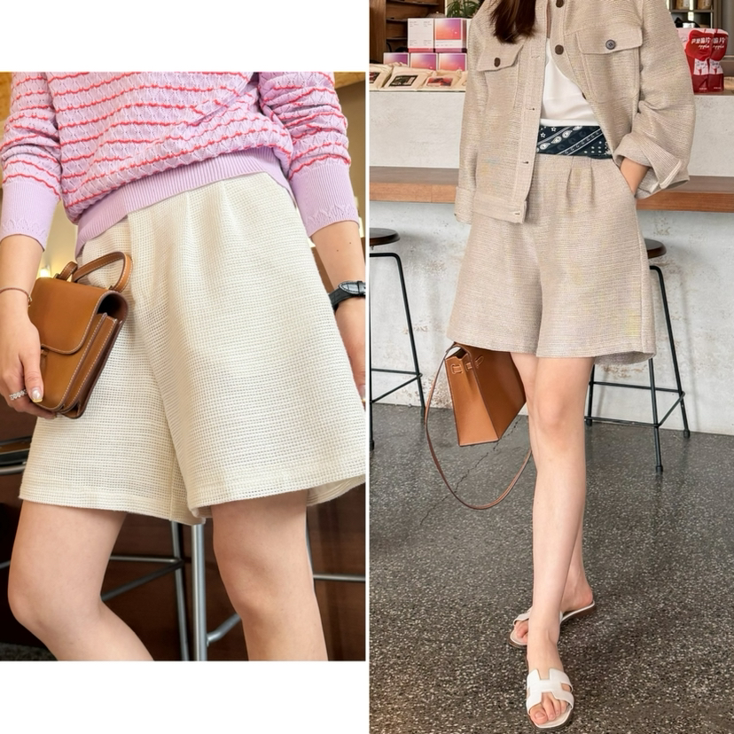 2604215    麻棉 亮丝 宽松短裤