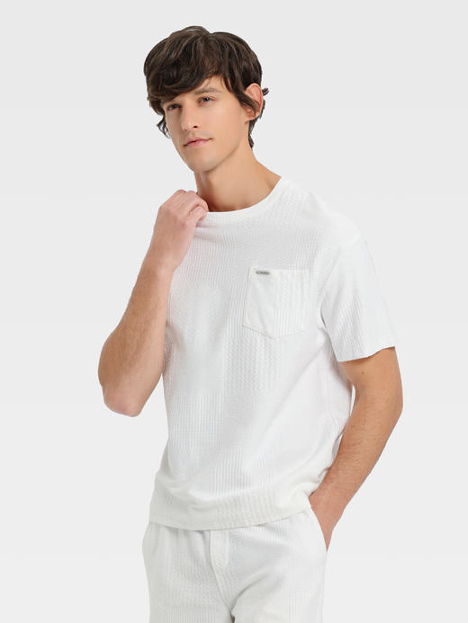 callisto白色重磅纯棉时尚立体提花肌理T恤 商品图3