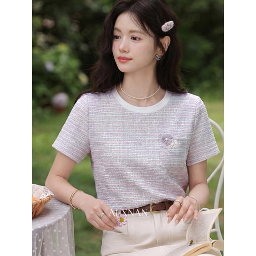 鹿向南【0410/20:00新品前1小时5折限量100件】短袖紫色T恤上衣女 商品图4