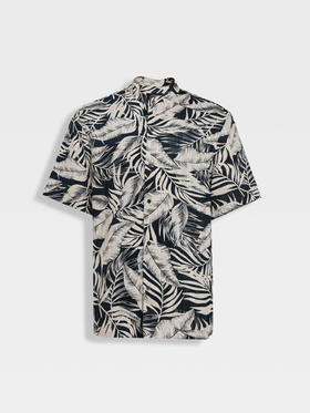 callisto光影花卉天然雨露麻小立领衬衫