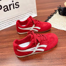 XY/回力红色反绒皮系带平底透气百搭休闲运动鞋25318