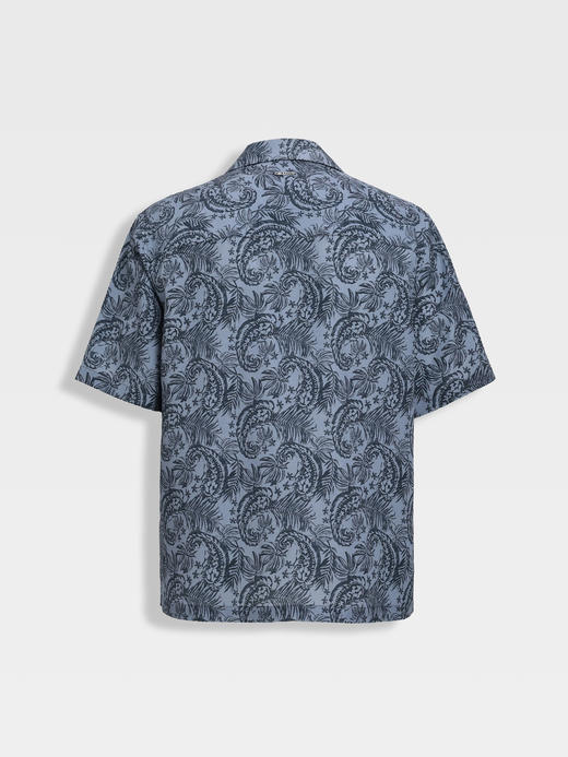 callisto蓝色莱赛尔混纺亚麻植物印花短袖衬衫 商品图1