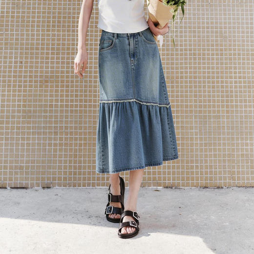 森柔|商场同款森马牛仔半身裙女夏毛边凉感2026新款潮酷小众长裙 商品图2