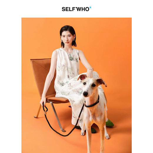 SELFWHO天丝混纺法式仙人掌小狗印花U领连衣裙女2026夏季新款长裙 商品图3