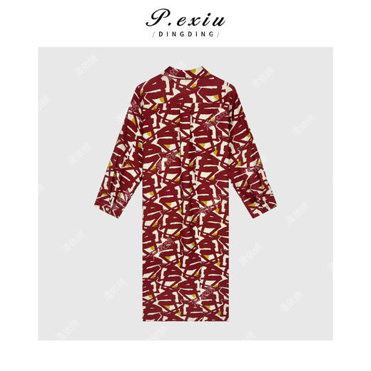 04-3潘依绣丁丁宠粉度假风时尚印花长袖衬衣裙 W-63055 商品图1