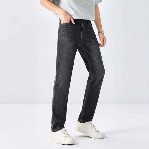 GXG男装秋冬季时尚简约后袋皮牌点缀男士牛仔直筒长裤K&C 商品图2