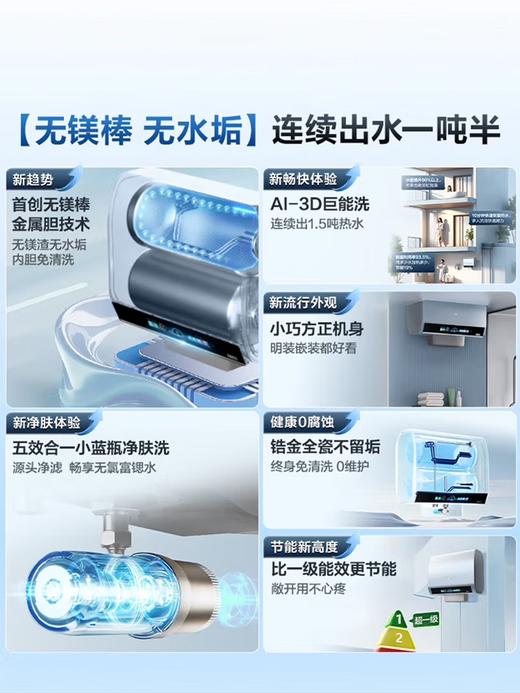 海尔（Haier）麦浪套系 电热水器BK7/BK7PLUS 小蓝瓶净肤洗 富锶净肤热水器60升 双胆扁桶 速热家用一级能效 80L 3300W 无镁棒BK7PLUS 商品图1