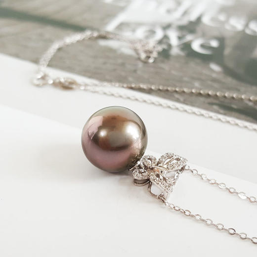 【天然正品】AU585白金镶天然近完美约11.2MM大溪地海水珍珠吊坠项链 250326NJS18 商品图2