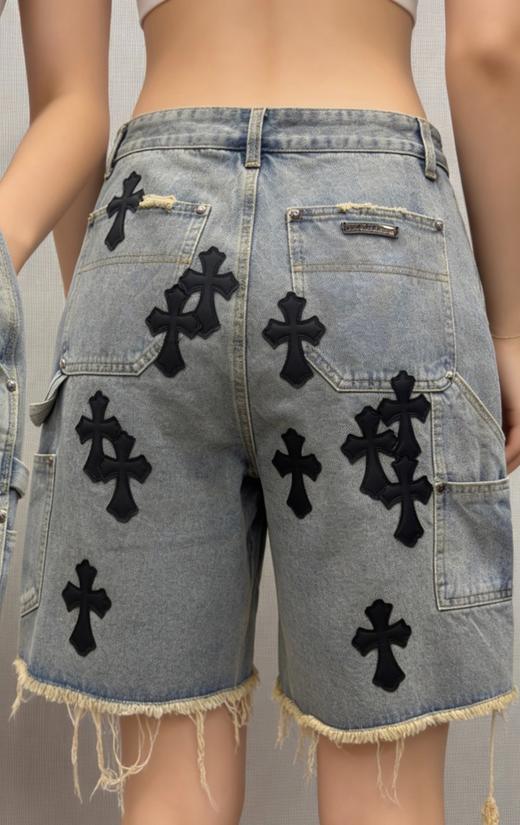 中性款十字架毛边休闲短裤la009 商品图4