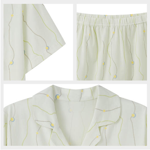 【7.5折限时特惠】【秀黛】女翻领印花短袖套装莱赛尔棉混纺清新夏日舒适女士夏季睡衣家居服W2551049T【门店同款】 商品图4