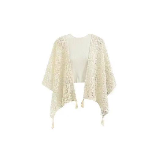 【时尚出片！透气不闷】镂空复古民族度假风女针织流苏开衫女薄款春秋小披肩外搭蕾丝披肩。xb 商品图4