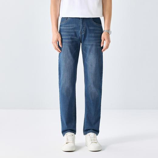 GXG男装秋冬季时尚简约后袋皮牌点缀男士牛仔直筒长裤K&C 商品图4