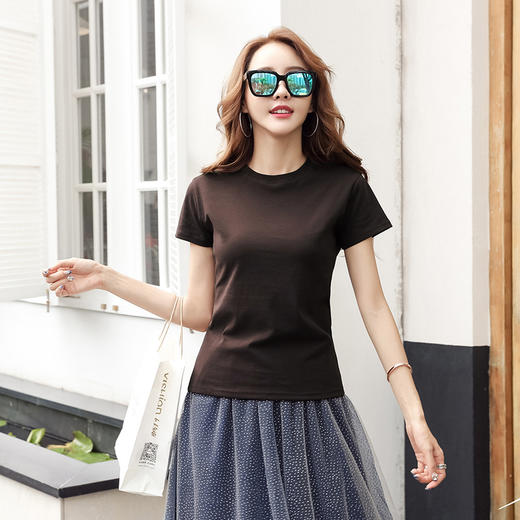 【双色系！新款潮流】232 短袖t恤女打底衫夏白色修身小圆领上衣内搭抹茶绿新款潮。xb 商品图2