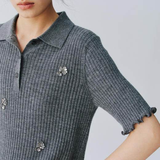 东黎 • 那个夏天 那片庄园 星星海棠 山羊绒女士春夏刺绣翻领半袖 6047 商品图5