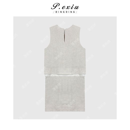 04-3潘依绣丁丁宠粉100%亚麻设计感假两件拼接无袖连衣裙 W-63271 商品图1