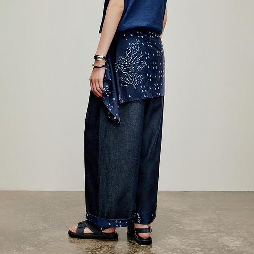 【林栖设计小店】方圆万象|靛蓝色丝棉复古印花百搭夏新款围腰屁帘2962094 商品图3