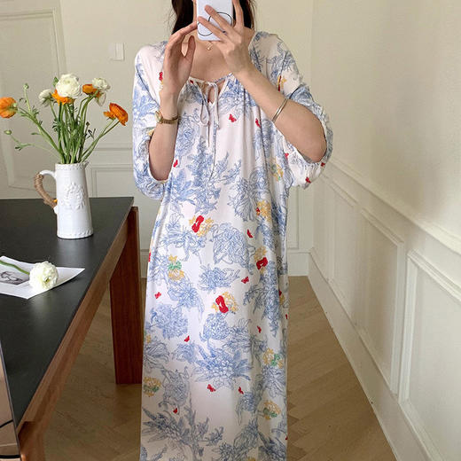强烈推荐！超~舒服~凉快的睡裙！【超值2件！单拍不发，加购2件到手69元】it hut 绵绸长裙 可居家可外穿 宽松舒适 7款花型可选 商品图1