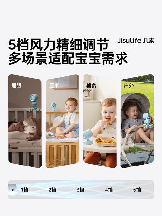 26新品】几素高速节能婴儿车小风扇八爪鱼无叶可摇头充电夹子便携式户外桌面儿童宝宝推车婴儿床防夹手life4 商品图1