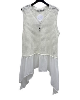 女款纱织拼接镂空针织背心ba010