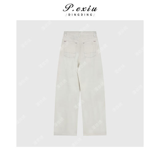 04-3潘依绣丁丁宠粉简约休闲明线弯刀阔腿牛仔休闲裤Q18591 商品图1