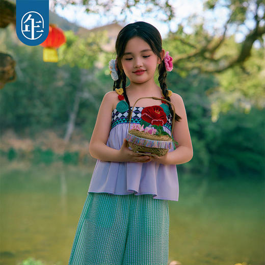 年衣童装儿童套装女童2026年新款夏装民族风女孩吊带上衣长裤套装 商品图3