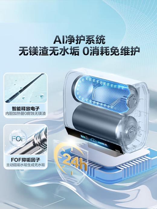 海尔（Haier）麦浪套系 电热水器BK7/BK7PLUS 小蓝瓶净肤洗 富锶净肤热水器60升 双胆扁桶 速热家用一级能效 80L 3300W 无镁棒BK7PLUS 商品图2