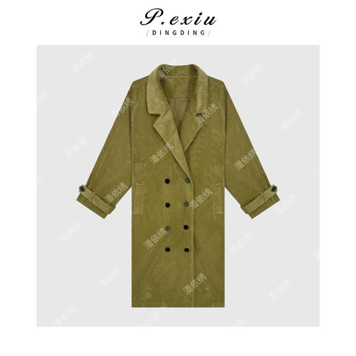 04-4潘依绣丁丁宠粉【枫叶落秋】100%棉灯芯绒双排扣翻领风衣外套W-63298 商品图1