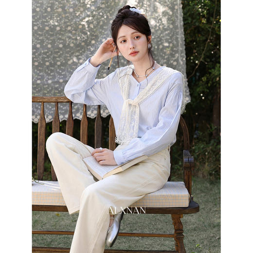 鹿向南「柔纱阔意」白杏色阔腿牛仔裤女夏季小个子高腰宽松裤子 商品图4