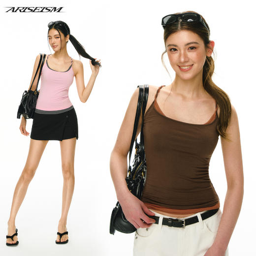 Ariseism 美式复古撞色肩带绞花吊带女夏季新款外穿上衣 商品图2