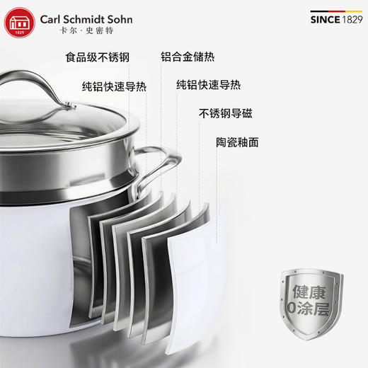卡尔史密特CS不锈钢双耳汤锅蒸笼套装|五层加厚一体成型导热快，无涂层耐造又安心 商品图1