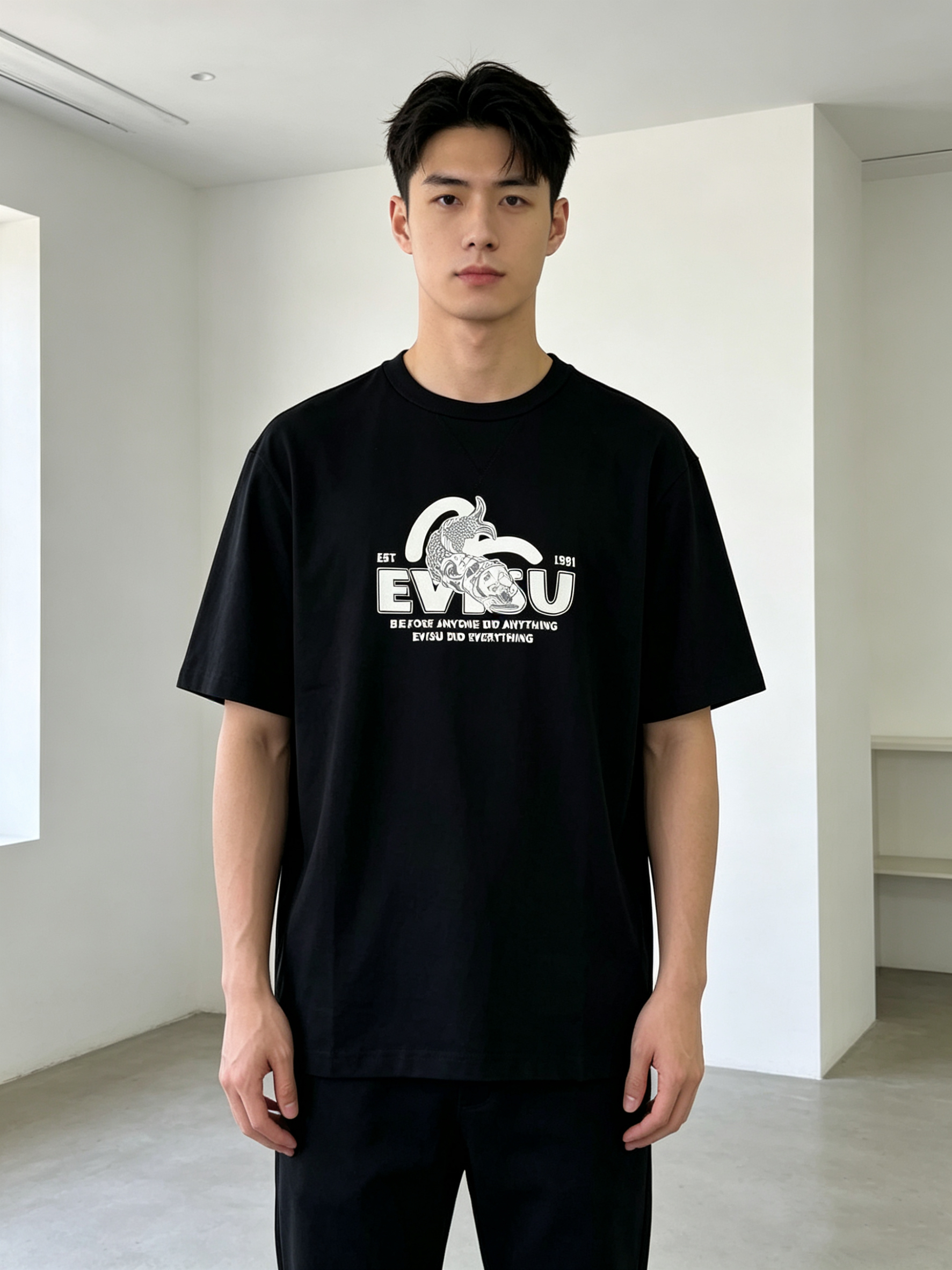 原单，EVISU 锦鲤海鸥标语印花短袖T恤  男女同款   鱼佛短袖