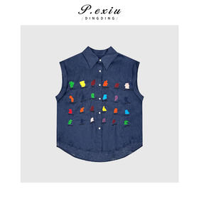 04-3潘依绣丁丁宠粉100%亚麻减龄感松弛重工刺绣无袖衬衫 M8918