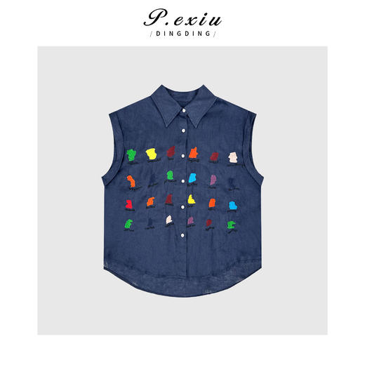 04-3潘依绣丁丁宠粉100%亚麻减龄感松弛重工刺绣无袖衬衫 M8918 商品图0