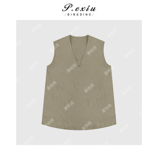 PanYiXiu/潘依绣麻料极简松弛感V领无袖背心短裤套装 M8119 商品图2