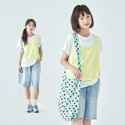 棵初26年夏季新款亲子中大女童假两件拼色T恤雪花棉亲肤宽松短袖 商品图3