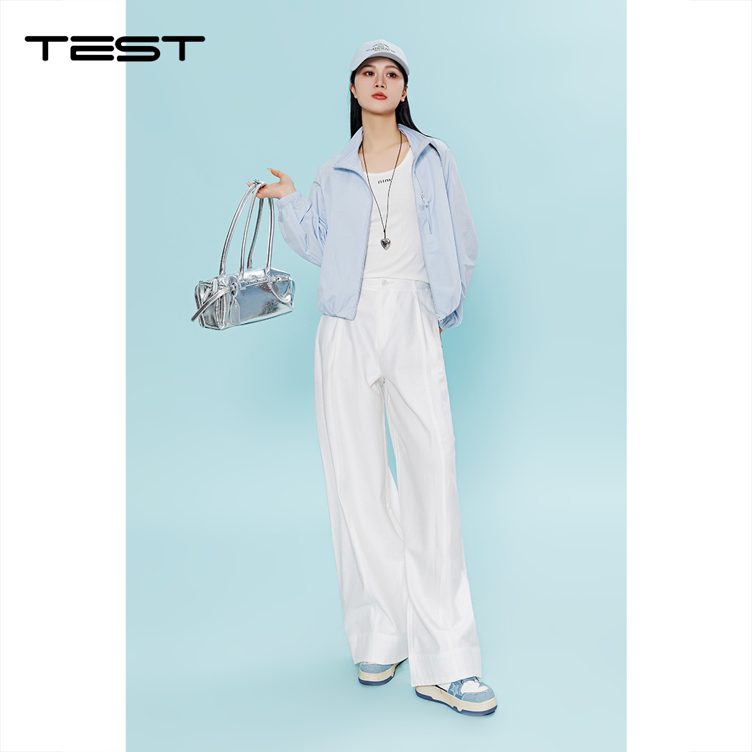 夏上新韩系松弛感浅蓝色立领轻薄透气长袖防晒外套2262004