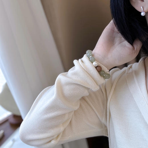 和田玉+无核珍珠+印度老山檀 11-12mm 纯银配件 商品图2