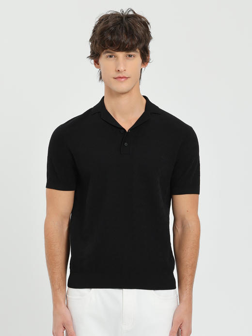 callisto咖色古巴领波浪蜂巢纹棉混纺T恤 商品图12