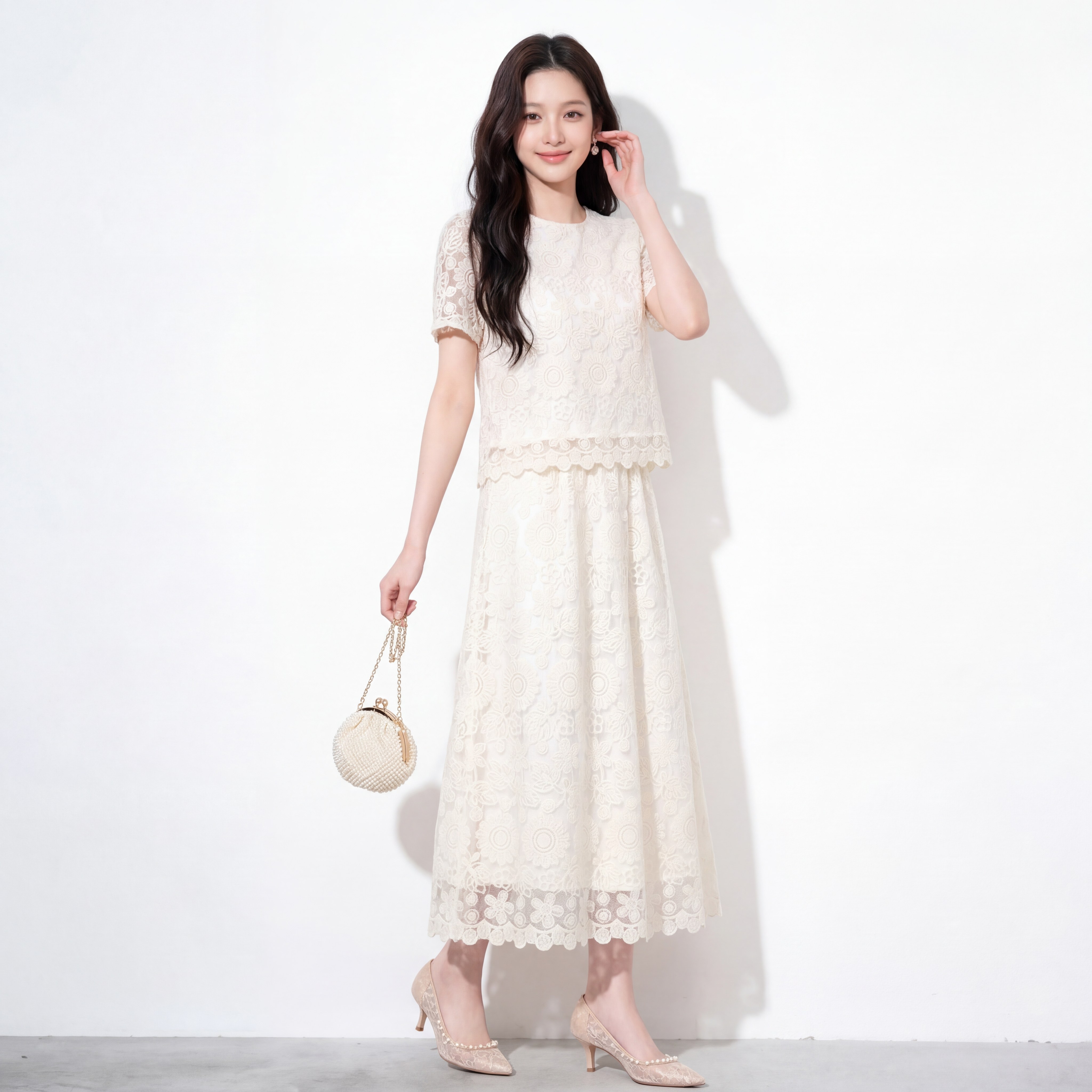 奢姿大码女装2026夏季绣花蕾丝圆领两件套胖妹妹时尚轻奢气质套装9962954736