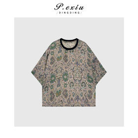 04-3潘依绣丁丁宠粉100%苎麻民族风文艺印花薄款短袖T恤 W-63157