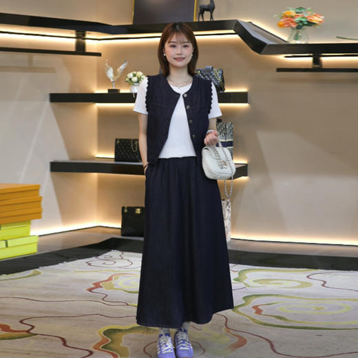 奢姿大码女装2026夏季牛仔马甲半身裙两件套胖妹妹减龄遮肉套装9962972272 商品图1