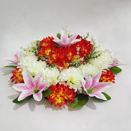 粉百合花圈清明仿真花假花祭祀殡葬陵园扫墓摆放现货祭祀用品批发 商品图0