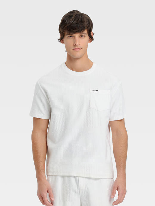 callisto白色重磅纯棉时尚立体提花肌理T恤 商品图2