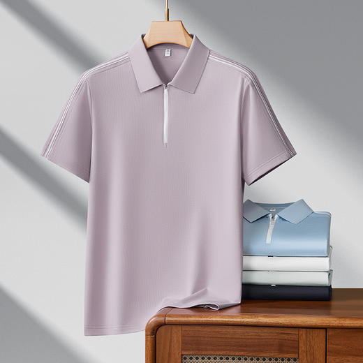 半身缘男装 夏季商务微弹亚麻抗菌防晒短袖POLO衫877 商品图3