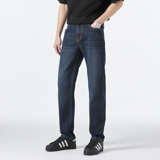 GXG男装秋冬季时尚简约后袋皮牌点缀男士牛仔直筒长裤K&C 商品图8