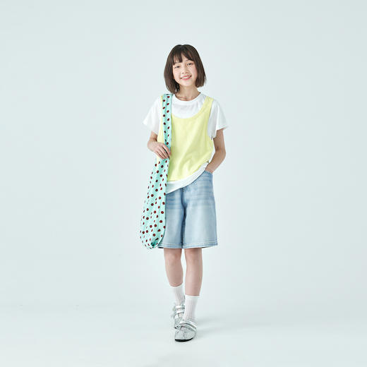 棵初26年夏季新款亲子中大女童经典单宁牛仔短裤蓝色亲肤宽松裤子 商品图1