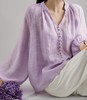 被问爆的温柔紫!!【LONGNVFAIR亚麻V领飘带花苞袖衬衫】这件花苞袖衬衫把春天穿在身上，微透亚麻料太绝了!! 商品缩略图0