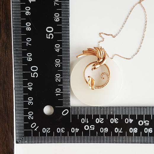 【天然正品】AU750玫瑰金镶钻镶天然细腻油润度佳喜鹊衔枝造型平安扣和田玉吊坠项链230326HS20 商品图2